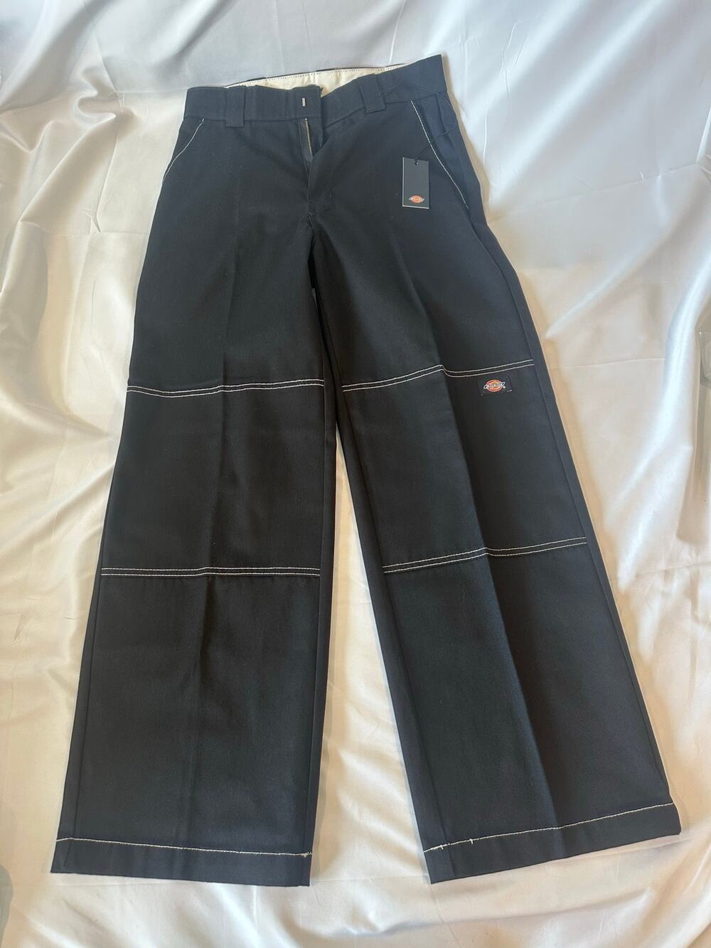 Dickies Women's Black Wide Leg Pants with Contrast Stitching